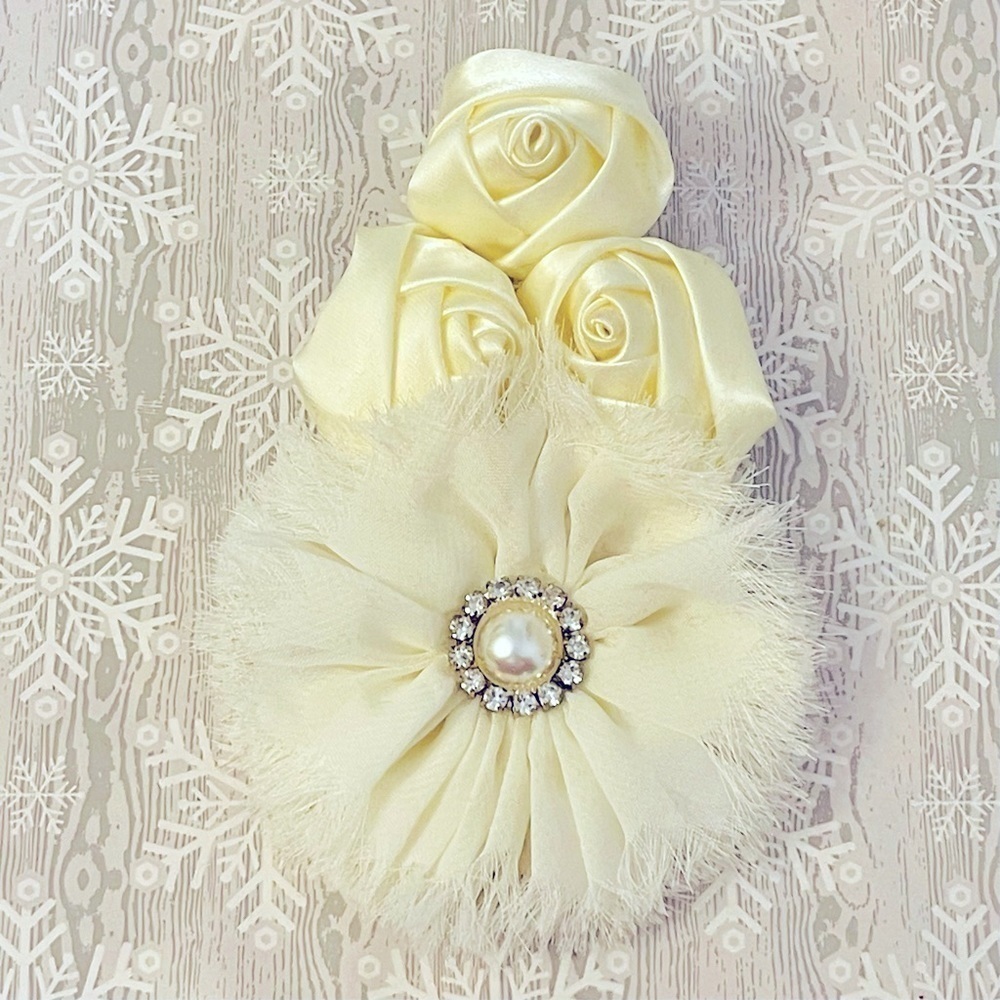Floral Bridal Formal Hair Hat Coat Clothing Clip-on Accent Cream Satin & Chiffon